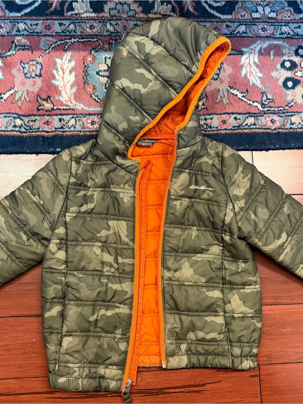 Eddie Bauer Kids' Camo Puffer Jacket with Orange Lining